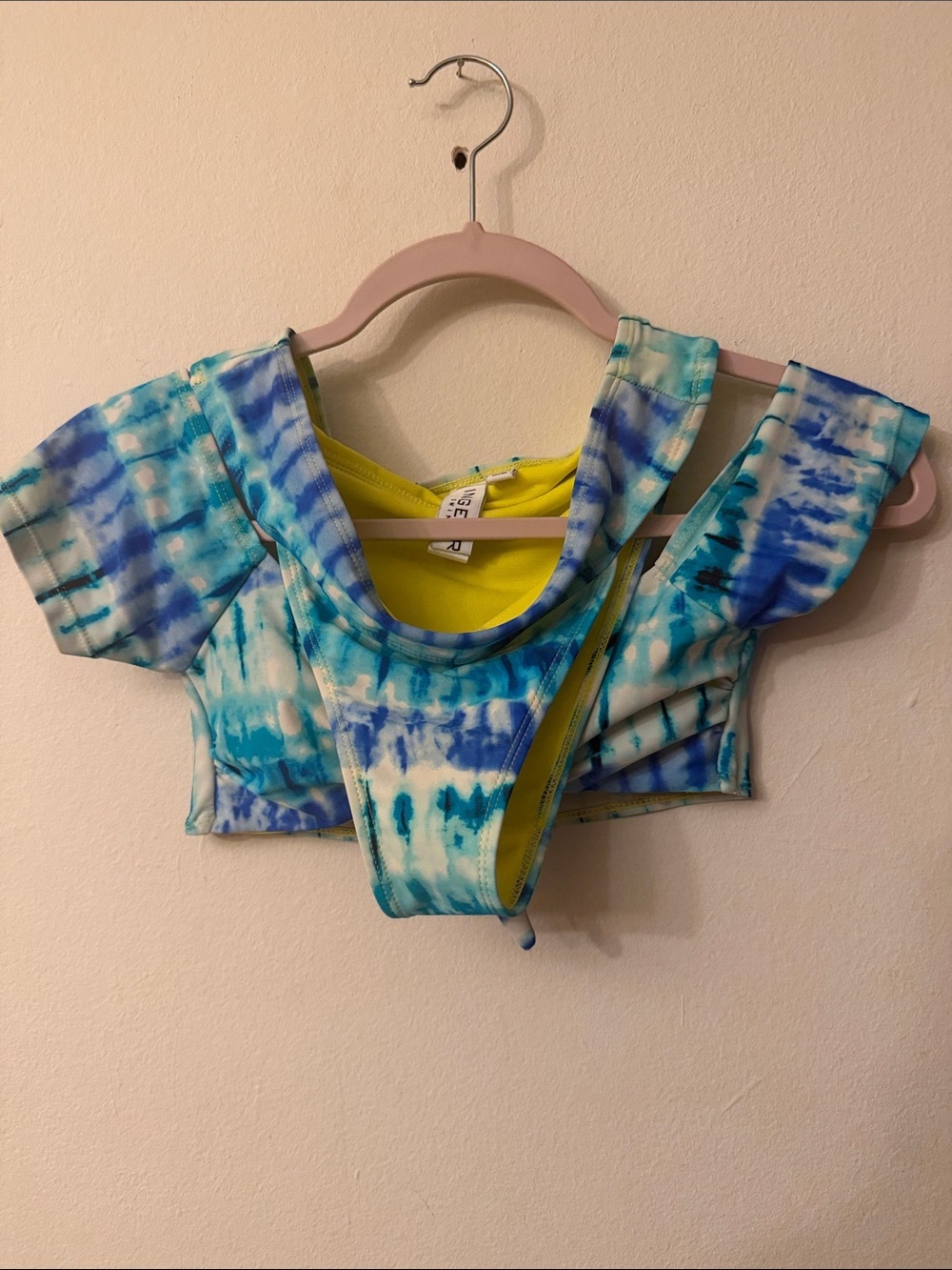 Ingear Blue, Teal & Yellow Tie-Dye Scoop Crop Top